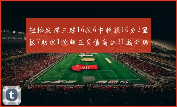 轻松发挥三球16投6中斩获16分3篮板7助攻1抢断正负值高达31成全场最佳